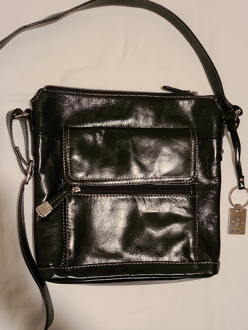 Giani Bernini Black Leather Crossbody Medium Multiple Pockets Purse